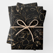 金ゴールドバラブラック紙フラットシートセット3 ラッピングペーパーシート (インサイチュ)