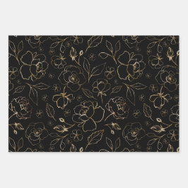 金ゴールドバラブラック紙フラットシートセット3 ラッピングペーパーシート