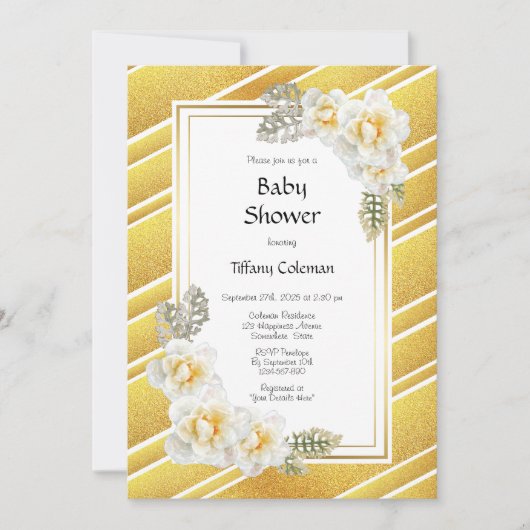 金ゴールドバラベビーシャワー 招待状 (正面)