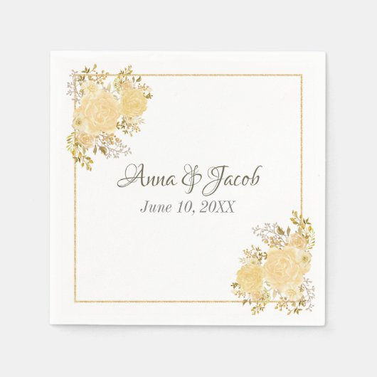 金ゴールドバラモノグラム結婚ズナプキン スタンダードカクテルナプキン (正面)