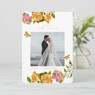 金ゴールドバラリボンモノグラム結婚写真 セーブザデート