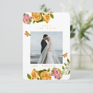 金ゴールドバラリボンモノグラム結婚写真 セーブザデート