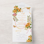 金ゴールドバラリボンモノグラム結婚式招待状 オールインワン招待状 (内側)