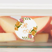 金ゴールドバラリボンモノグラム結婚式招待状 ラベル (貼付)