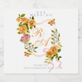 金ゴールドバラリボン結婚モノグラム スパークリングワインラベル (シングルラベル)