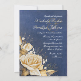 金ゴールドバラヴィンテージネイビー結婚フローラ 招待状