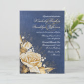 金ゴールドバラヴィンテージネイビー結婚フローラ 招待状 (スタンド正面)