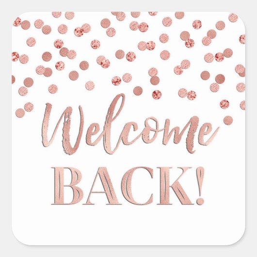 金ゴールドバラ紙吹雪ウェルカムバックスクエアステッカー スクエアシール (正面)