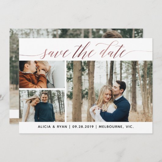 金ゴールドバラ複数の写真が日付を保存 セーブザデート (正面/裏面)