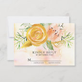 金ゴールドバラ赤面ピンクピーニー結婚フローラ 出欠カード (正面)