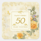 金ゴールドバラ50周年記念結婚ステッカー スクエアシール (正面)