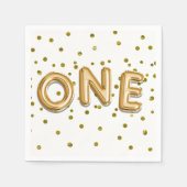 金ゴールドバルーンと紙吹雪1歳の誕生日パーティー スタンダードカクテルナプキン (正面)