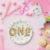 金ゴールドバルーンと紙吹雪1歳の誕生日パーティー ペーパープレート (パーティー)