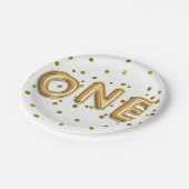 金ゴールドバルーンと紙吹雪1歳の誕生日パーティー ペーパープレート (アングル)