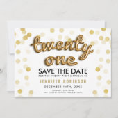金ゴールドバルーングリッター21歳の誕生日を保存 招待状 (正面)