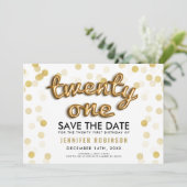 金ゴールドバルーングリッター21歳の誕生日を保存 招待状 (スタンド正面)