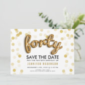 金ゴールドバルーングリッター40歳の誕生日日を保存 招待状 (スタンド正面)