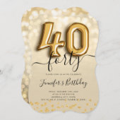 金ゴールドバルーングリッター40th誕生日パーティー招待状 招待状 (正面/裏面)