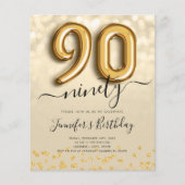 金ゴールドバルーングリッター90thバースデーパーティー招待状 チラシ (正面)