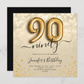 金ゴールドバルーングリッター90thバースデーパーティー招待状 招待状 (正面/裏面)