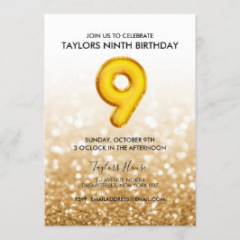 金ゴールドバルーングリッター9thバースデーパーティー 招待状