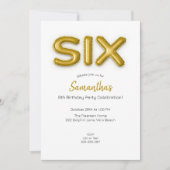 金ゴールドバルーンシックス誕生日フォト招待状 招待状 (正面)