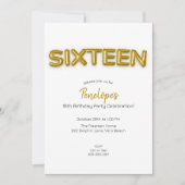 金ゴールドバルーンスイート16誕生日フォト招待状 招待状 (正面)