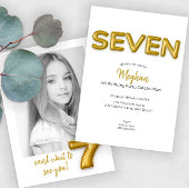 金ゴールドバルーンセブン誕生日フォト招待状 招待状