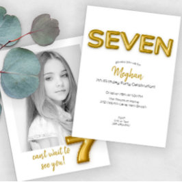 金ゴールドバルーンセブン誕生日フォト招待状 招待状