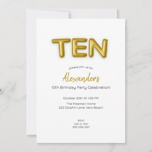 金ゴールドバルーンティッド誕生日フォト招待状 招待状 (正面)