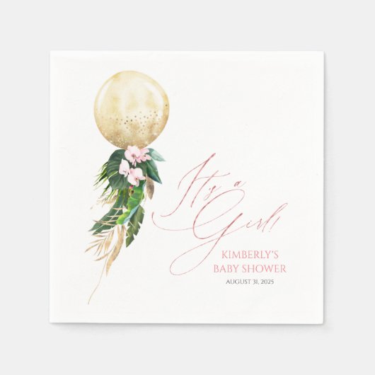 金ゴールドバルーントロピカルグリーンリーガーランドベビーシャワー スタンダードカクテルナプキン (正面)