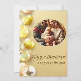 金ゴールドバルーンハッピーバースデーカード 招待状