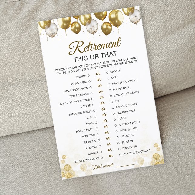 金ゴールドバルーンハッピーリタイアメントパーティーゲームカード (Gold Balloon Happy Retirement Party Game Card)