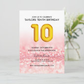 金ゴールドバルーンピンクグリッター10th誕生日パーティー 招待状 (スタンド正面)