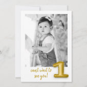 金ゴールドバルーンファースト誕生日フォトパーティー招待状 招待状 (裏面)