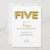 金ゴールドバルーンフィフス誕生日フォト招待状 招待状 (正面)