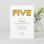 金ゴールドバルーンフィフス誕生日フォト招待状 招待状 (スタンド正面)