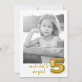 金ゴールドバルーンフィフス誕生日フォト招待状 招待状 (裏面)