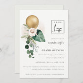 金ゴールドバルーンフローラロゴグランドオープニング招待状 サンキューカード (正面/裏面)