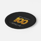 金ゴールドバルーンブラック100thバースデーパーティー ペーパープレート (アングル)