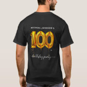 金ゴールドバルーンブラック100thバースデーパーティー tシャツ (裏面)
