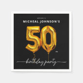 金ゴールドバルーンブラック50thバースデーパーティー スタンダードカクテルナプキン (正面)