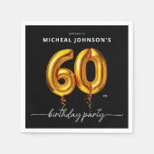 金ゴールドバルーンブラック60thバースデーパーティー スタンダードカクテルナプキン (正面)