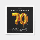 金ゴールドバルーンブラック70thバースデーパーティー スタンダードカクテルナプキン (正面)