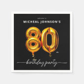 金ゴールドバルーンブラック80thバースデーパーティー スタンダードカクテルナプキン (正面)