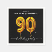 金ゴールドバルーンブラック90thバースデーパーティー スタンダードカクテルナプキン (正面)