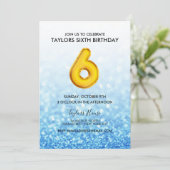 金ゴールドバルーンブルーグリッター6thバースデーパーティー 招待状 (スタンド正面)