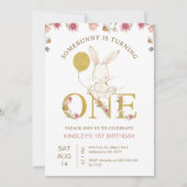 金ゴールドバルーンワイルドフラワーズバイナリーの誕生日 招待状 (正面)