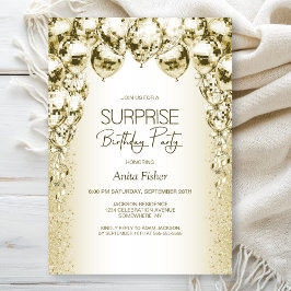 金ゴールドバルーン任意の年齢のサプライズ誕生日 招待状