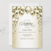 金ゴールドバルーン任意の年齢の誕生日パーティー 招待状 (正面)